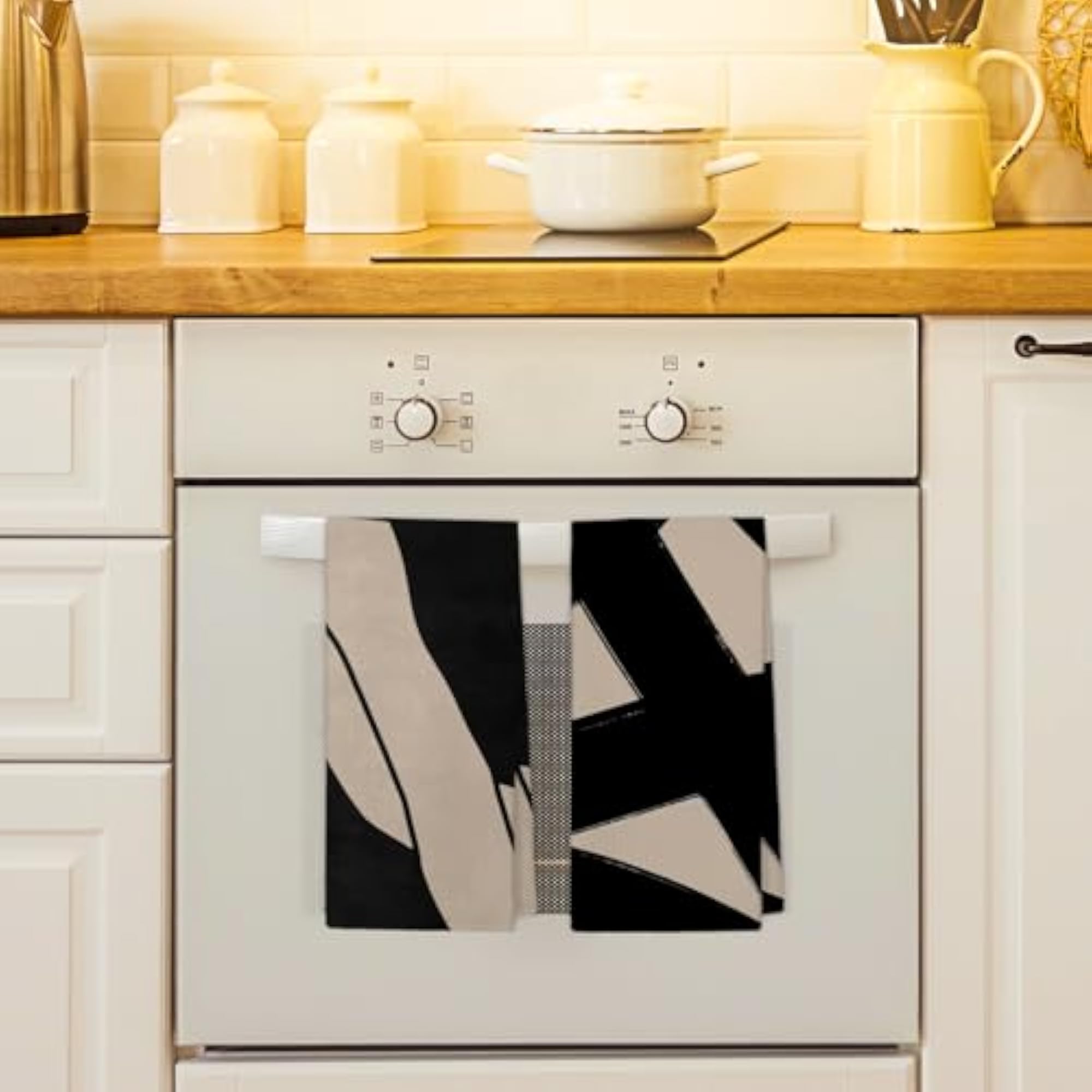 Beige and Black Abstract Kitchen Towels, Set of 2